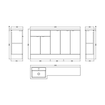 [BFDY3217] Alrewas Contemporary 2 Door Left-Hand Floor Standing Combination Unit with Basin, Pebble Grey, 1500mm - Technical Drawing
