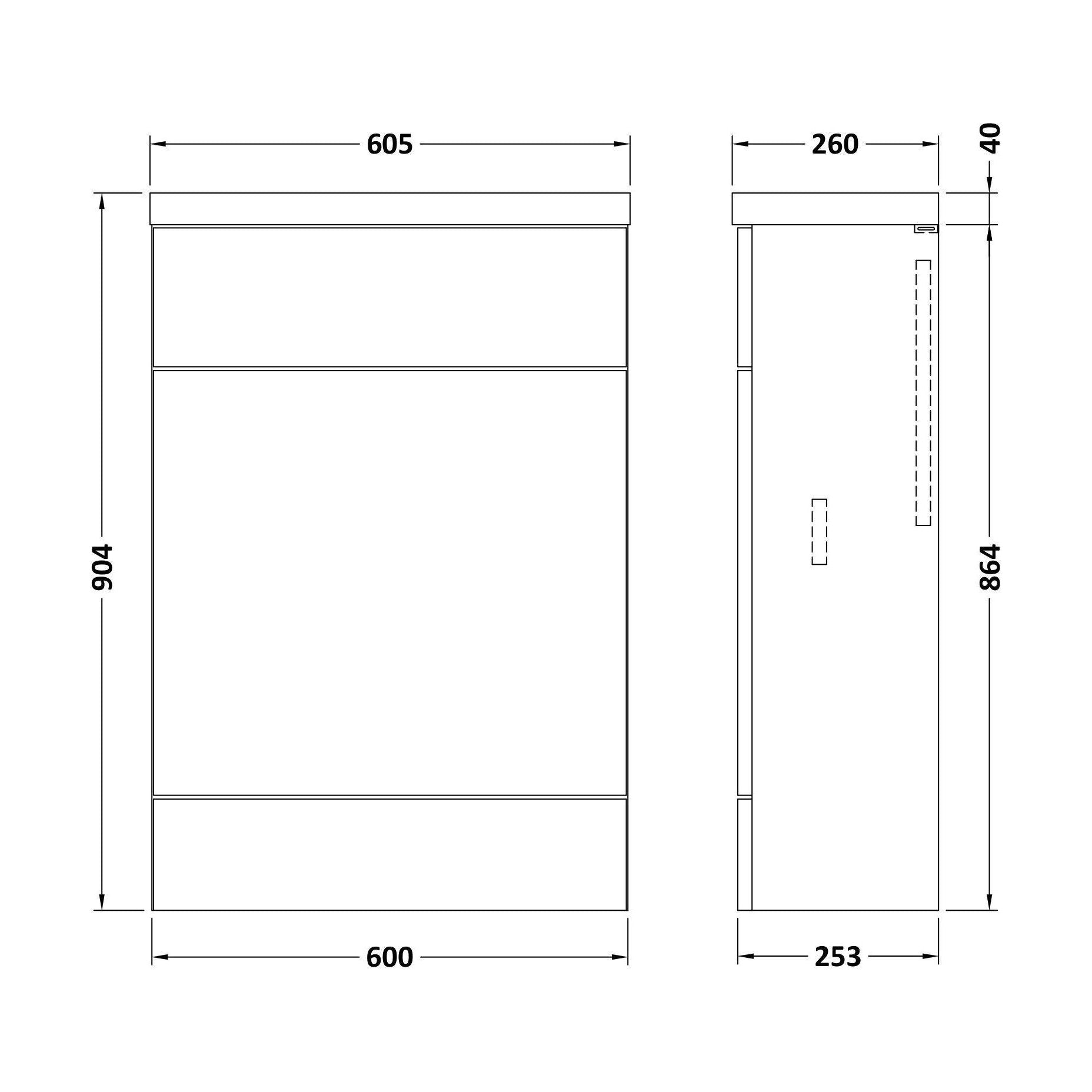 [BFDY3219] Alrewas Contemporary Floor Standing Compact WC Unit with Worktop, Pebble Grey, 600mm - Technical Drawing
