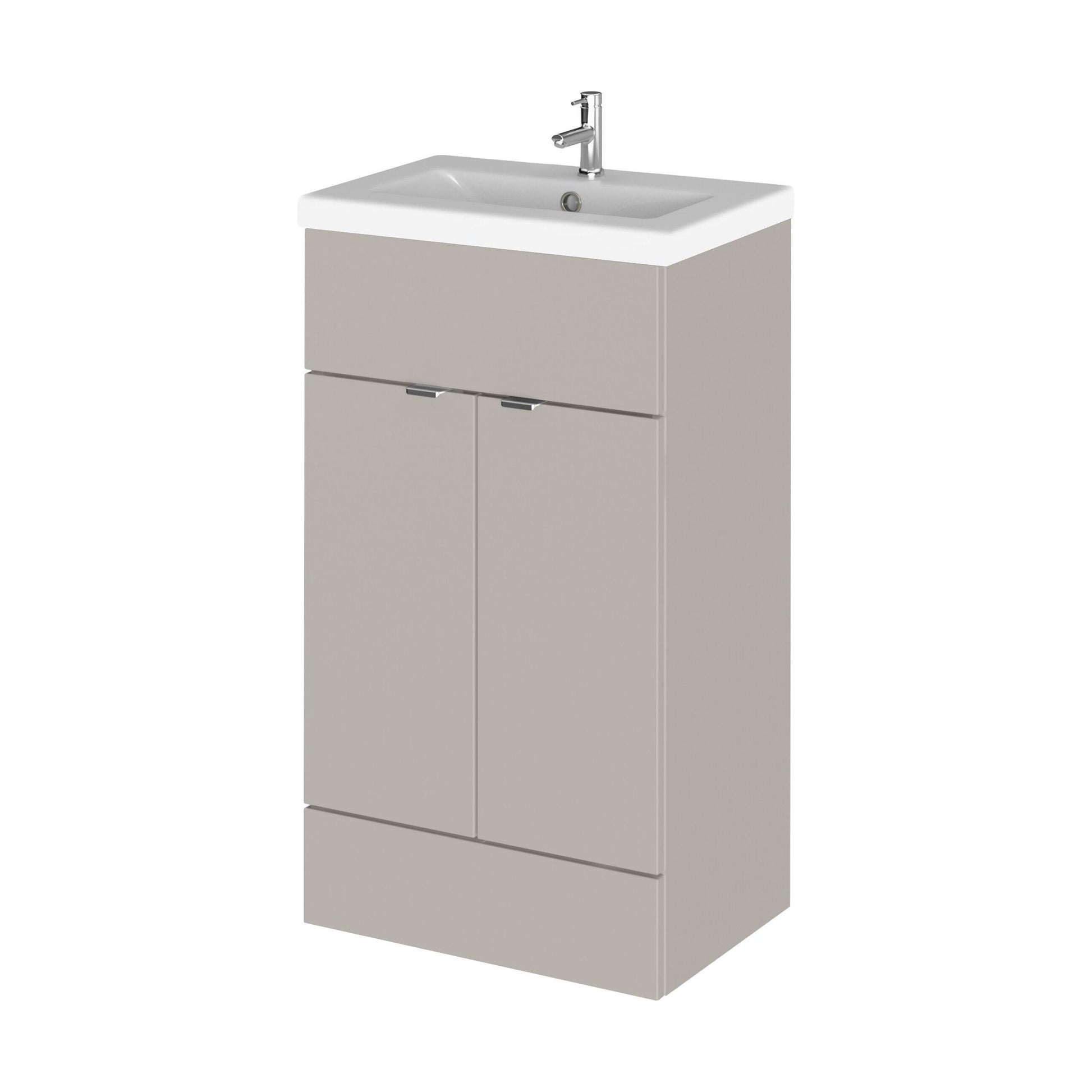 [BFDY3224A] Alrewas Contemporary 2 Door Floor Standing Vanity Unit with Basin, Pebble Grey, 500mm - Cutout