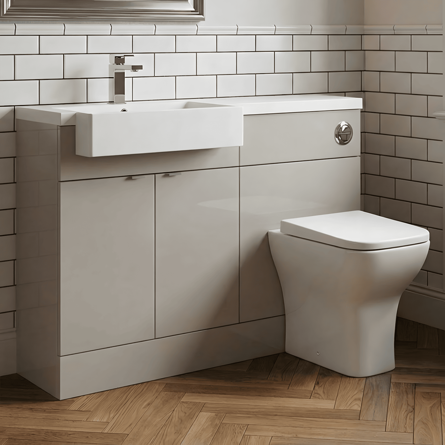 [BFDY3244] Alrewas Contemporary 2 Door Left-Hand Floor Standing Combination Unit with Basin, Pebble Grey, 1000mm - Silo