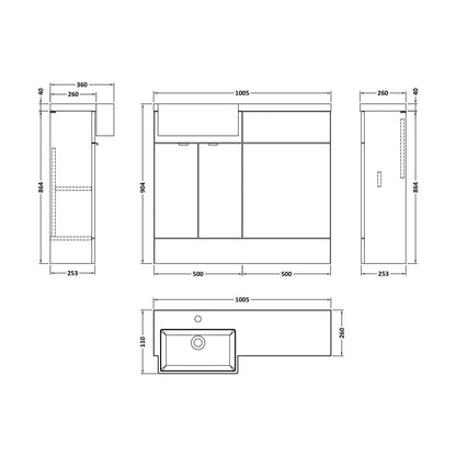 [BFDY3248] Alrewas Contemporary 2 Door Left-Hand Floor Standing Combination Unit with Basin, Pebble Grey, 1000mm - Technical Drawing