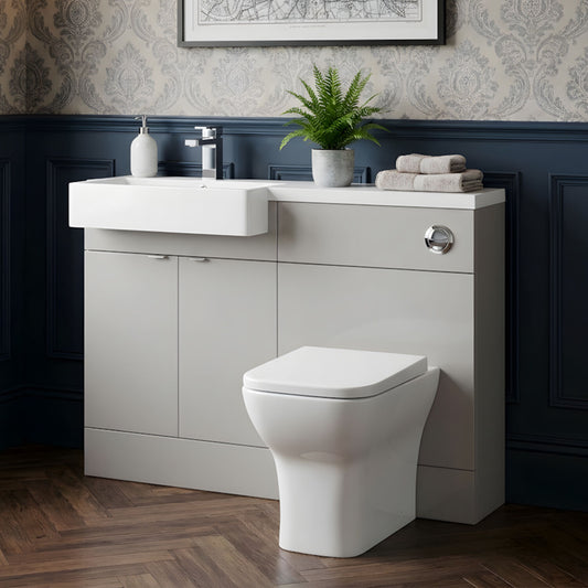 [BFDY3250] Alrewas Contemporary 2 Door Left-Hand Floor Standing Combination Unit with Basin, Pebble Grey, 1100mm - Silo