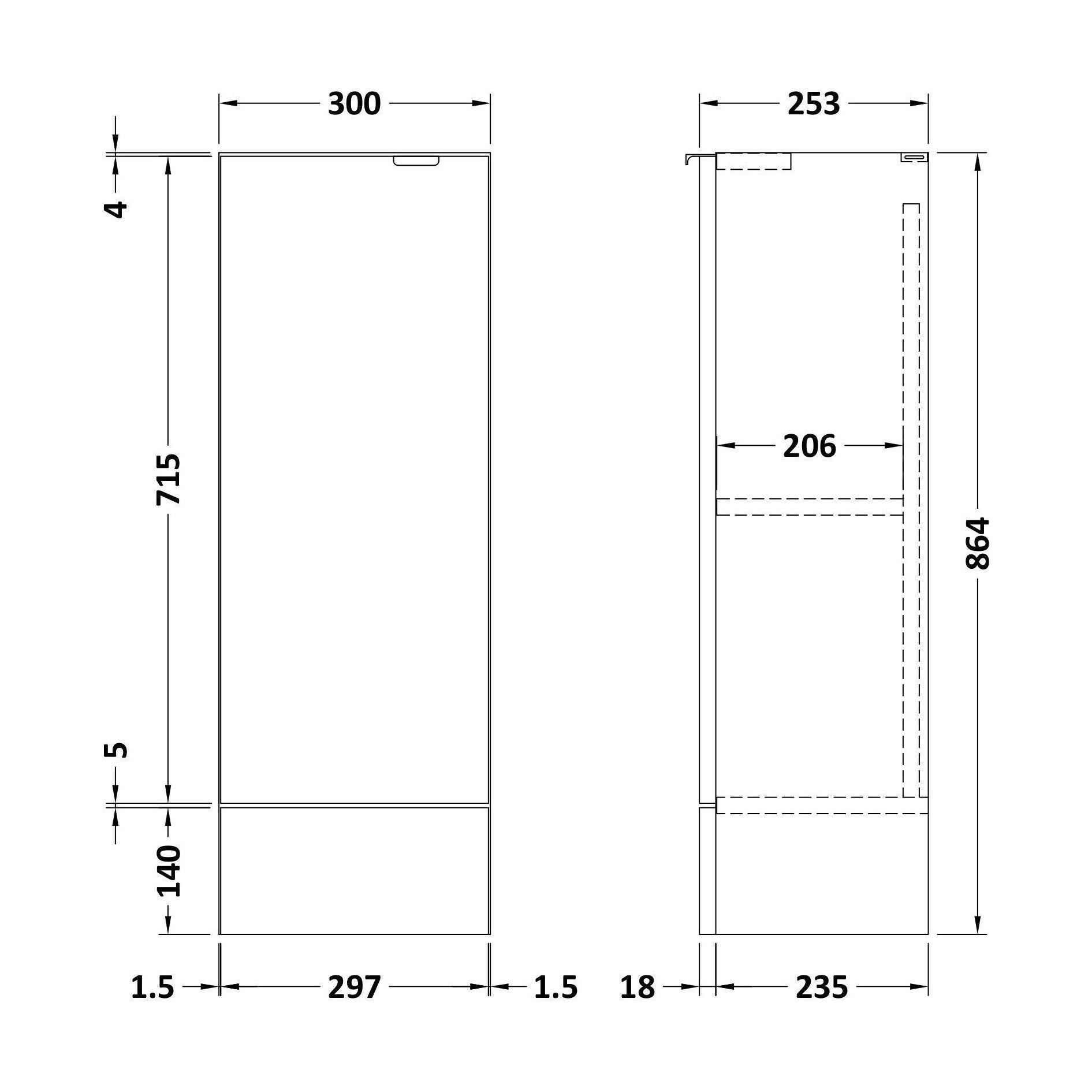[BFDY3281] 300 Base Unit (255mm Deep) - Technical Drawing