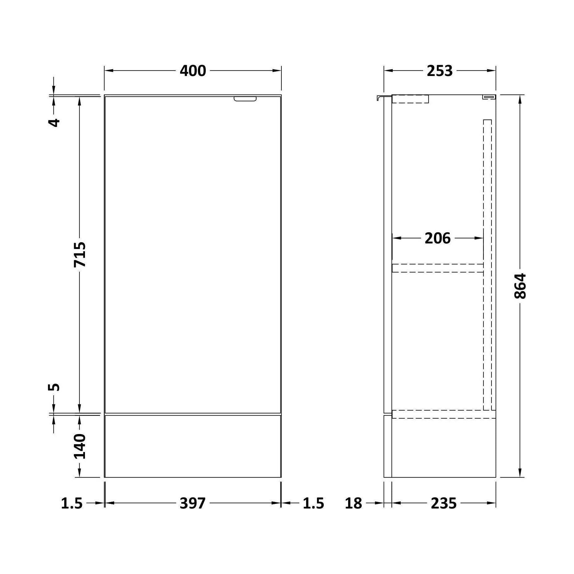 [BFDY3283] 400 Base Unit (255mm Deep) - Technical Drawing