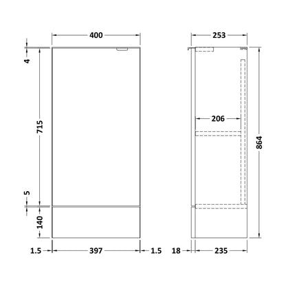 [BFDY3283] 400 Base Unit (255mm Deep) - Technical Drawing