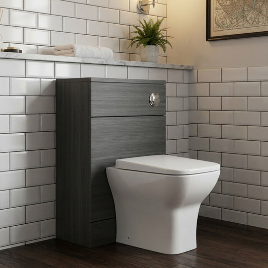 [BFDY505A] Alrewas Contemporary Floor Standing WC Unit with Coordinating Worktop, Anthracite Woodgrain, 500mm - Silo
