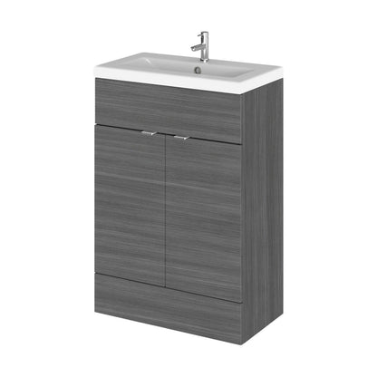 [BFDY507A] Alrewas Contemporary 2 Door Floor Standing Vanity Unit with Basin, Anthracite Woodgrain, 600mm - Cutout