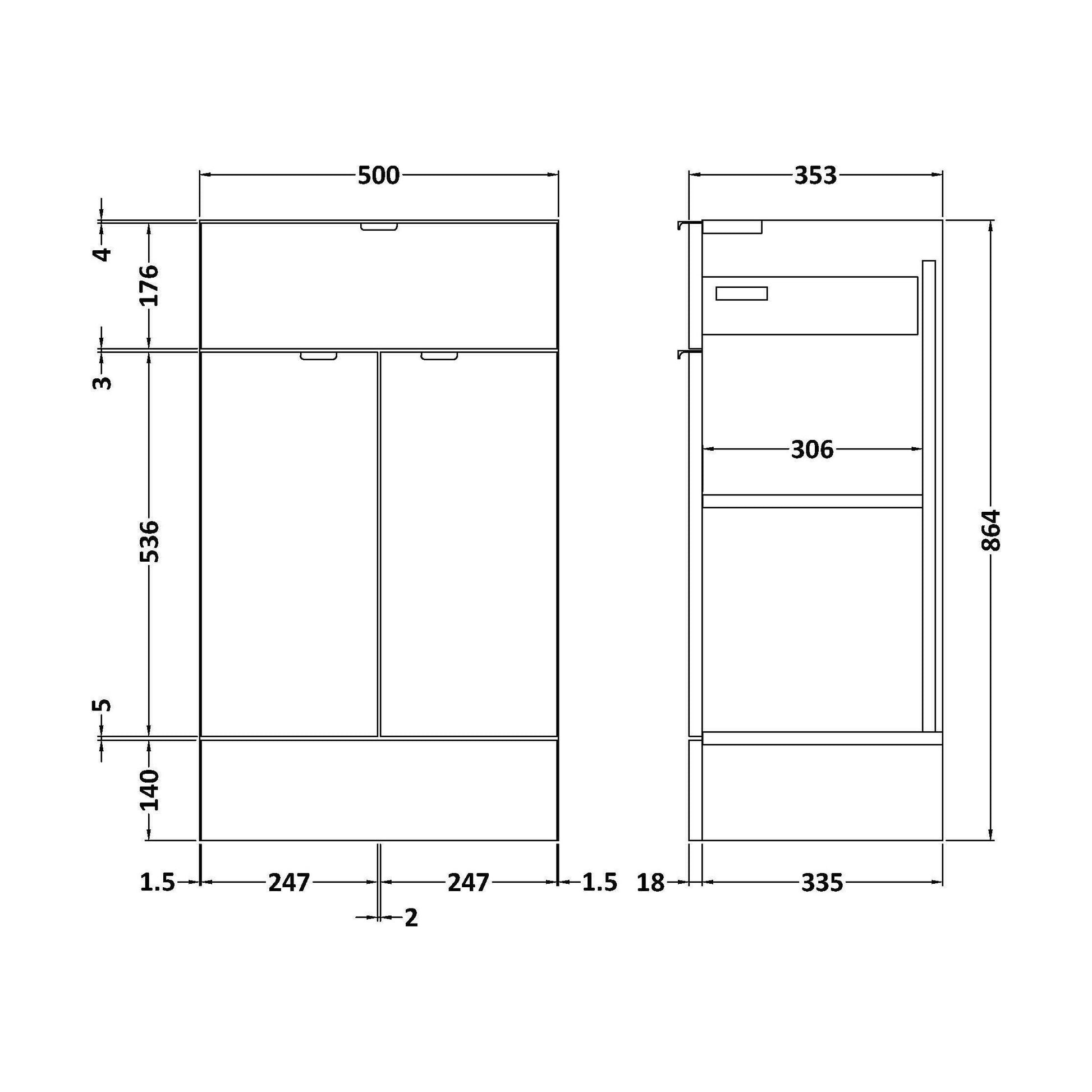 [BFDY526D] 500 Drawer Lined Unit GREYAV - Technical Drawing
