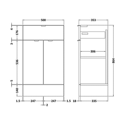 [BFDY526D] 500 Drawer Lined Unit GREYAV - Technical Drawing