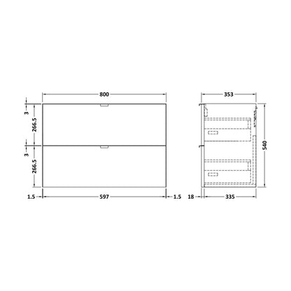 [BFDY539] 800 2-DRAWER WALL HUNG UNIT - Technical Drawing