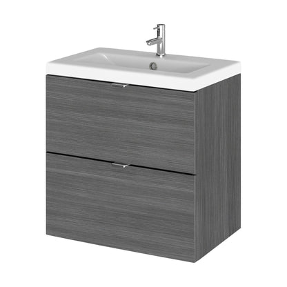 [BFDY541A] Alrewas Contemporary 2 Drawer Wall Hung Vanity Unit with Basin, Anthracite Woodgrain, 500mm - Cutout