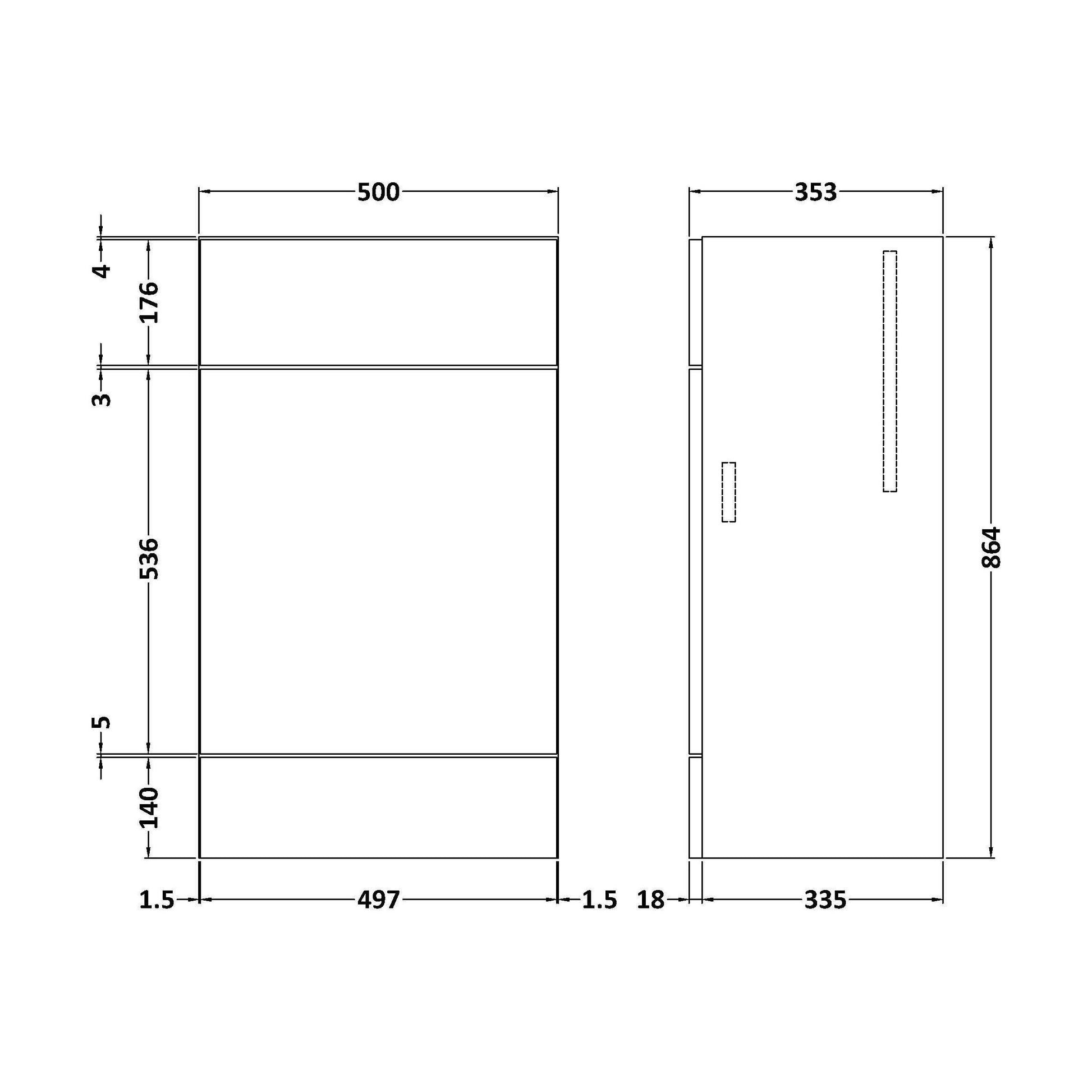 [BFDY546] Alrewas Contemporary 2 Door Left-Hand Floor Standing Combination Unit with Basin, Anthracite Woodgrain, 1100mm - Technical Drawing