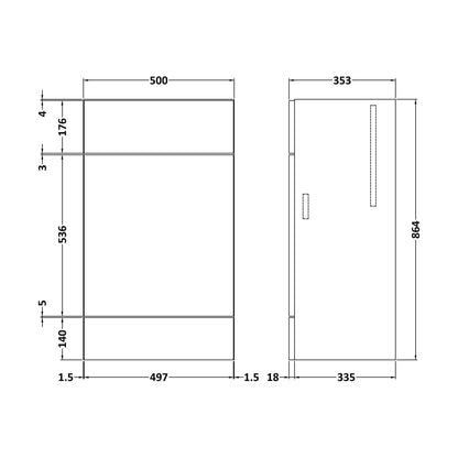 [BFDY546] Alrewas Contemporary 2 Door Left-Hand Floor Standing Combination Unit with Basin, Anthracite Woodgrain, 1100mm - Technical Drawing