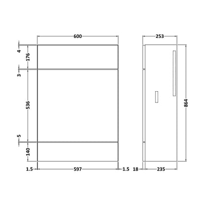 [BFDY547] 600 WC Unit (255mm Deep) - Technical Drawing