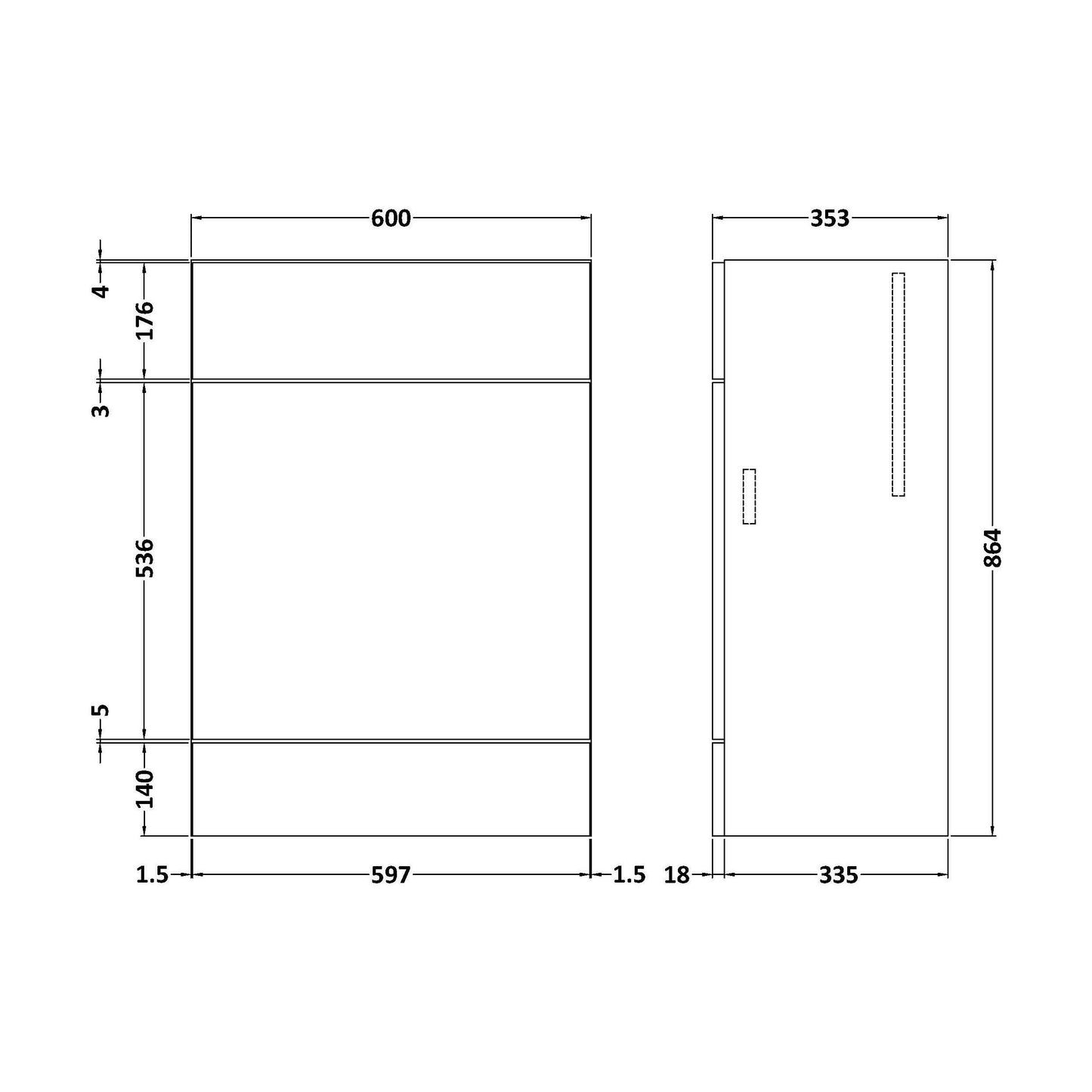 [BFDY548] 600 WC Unit (355mm Deep) - Technical Drawing