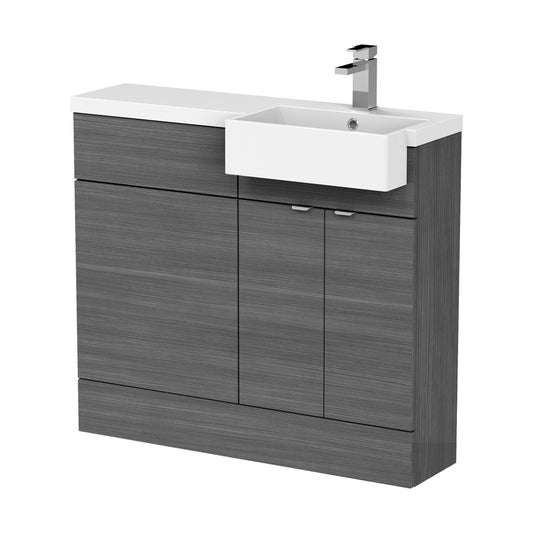 [BFDY549] Alrewas Contemporary 2 Door Right-Hand Floor Standing Combination Unit with Basin, Anthracite Woodgrain, 1000mm - Cutout