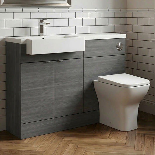 [BFDY550] Alrewas Contemporary 2 Door Left-Hand Floor Standing Combination Unit with Basin, Anthracite Woodgrain, 1100mm - Silo