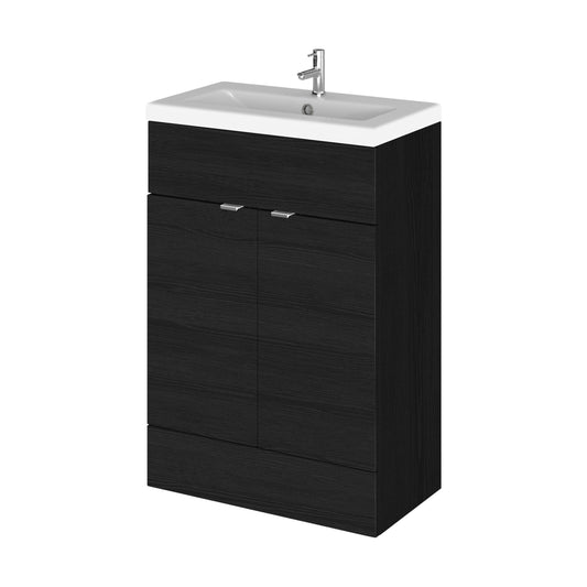 [BFDY607A] Alrewas Contemporary 2 Door Floor Standing Vanity Unit with Basin, Charcoal Black, 600mm - Cutout