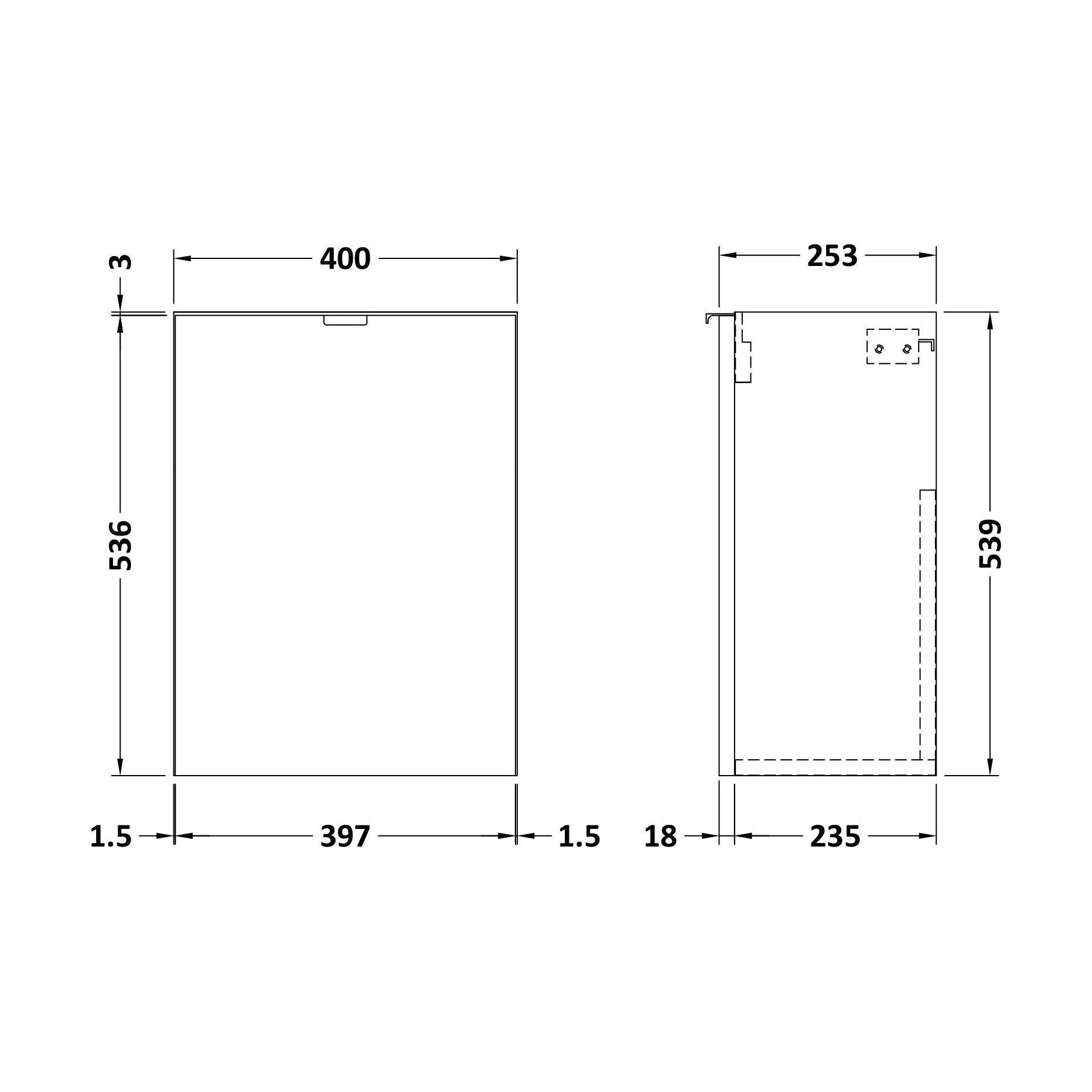 [BFDY631W] 400 1-DOOR WALL HUNG UNIT (255MM) - Technical Drawing