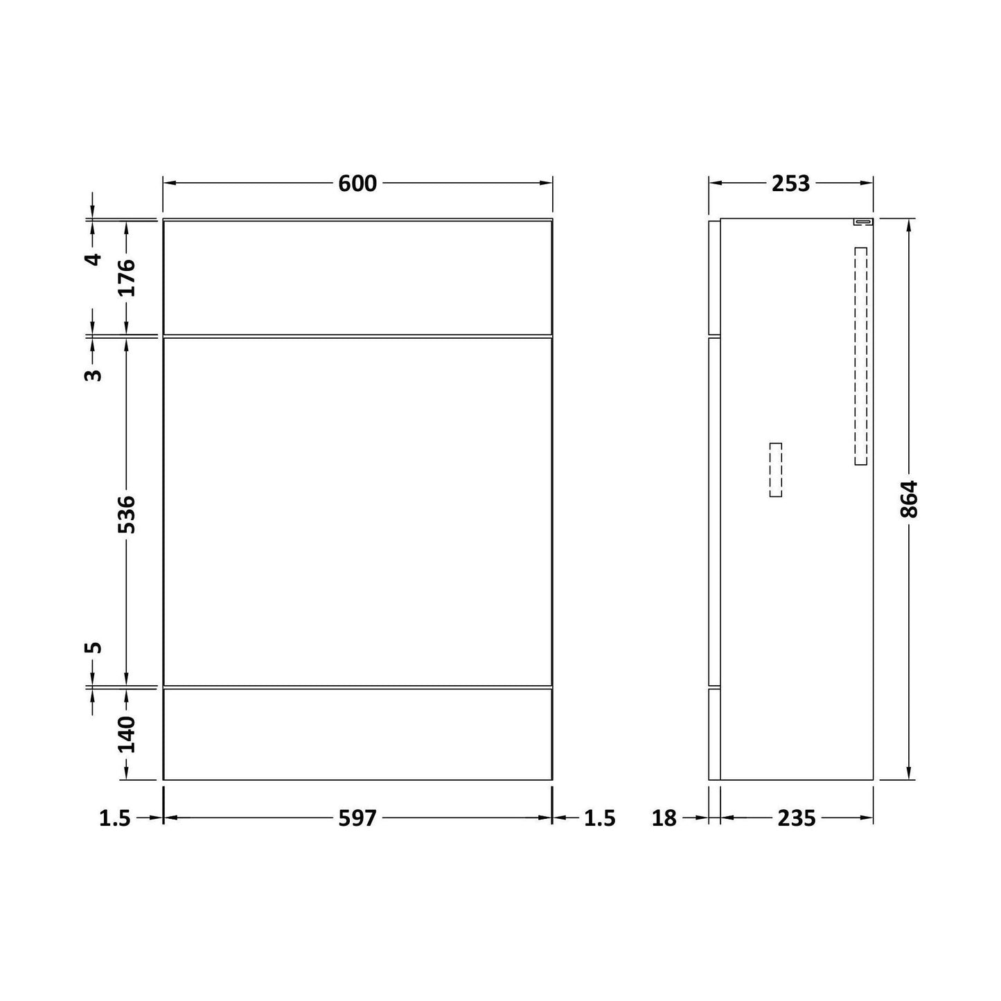 [BFDY647] Alrewas Contemporary 2 Door Right-Hand Floor Standing Combination Unit with Basin, Charcoal Black, 1100mm - Technical Drawing