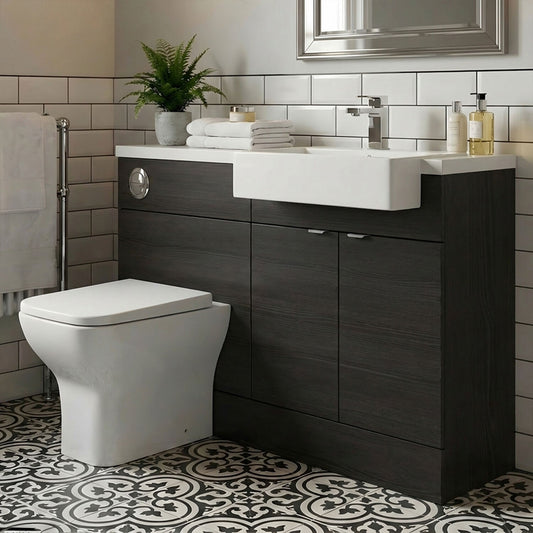 [BFDY649] Alrewas Contemporary 2 Door Right-Hand Floor Standing Combination Unit with Basin, Charcoal Black, 1000mm - Silo