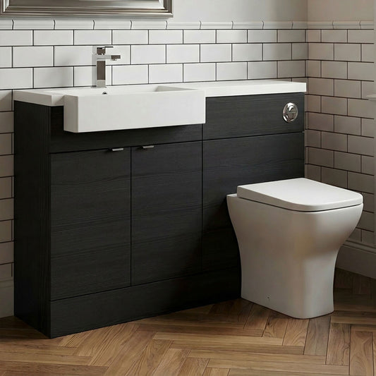 [BFDY650] Alrewas Contemporary 2 Door Left-Hand Floor Standing Combination Unit with Basin, Charcoal Black, 1100mm - Silo