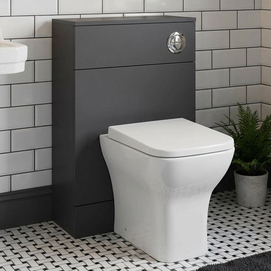 [BFDY904A] Alrewas Contemporary Floor Standing Compact WC Unit with Coordinating Worktop, Gloss Grey, 500mm - Silo