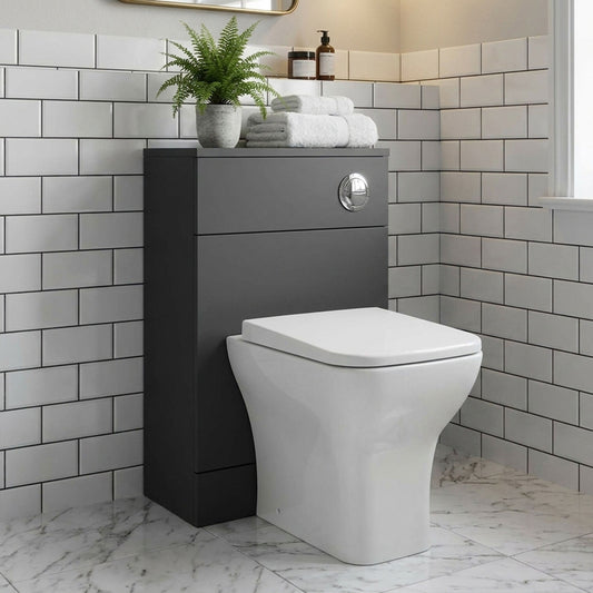 [BFDY905A] Alrewas Contemporary Floor Standing WC Unit with Coordinating Worktop, Gloss Grey, 500mm - Silo