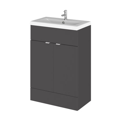[BFDY907A] Alrewas Contemporary 2 Door Floor Standing Vanity Unit with Basin, Gloss Grey, 600mm - Cutout