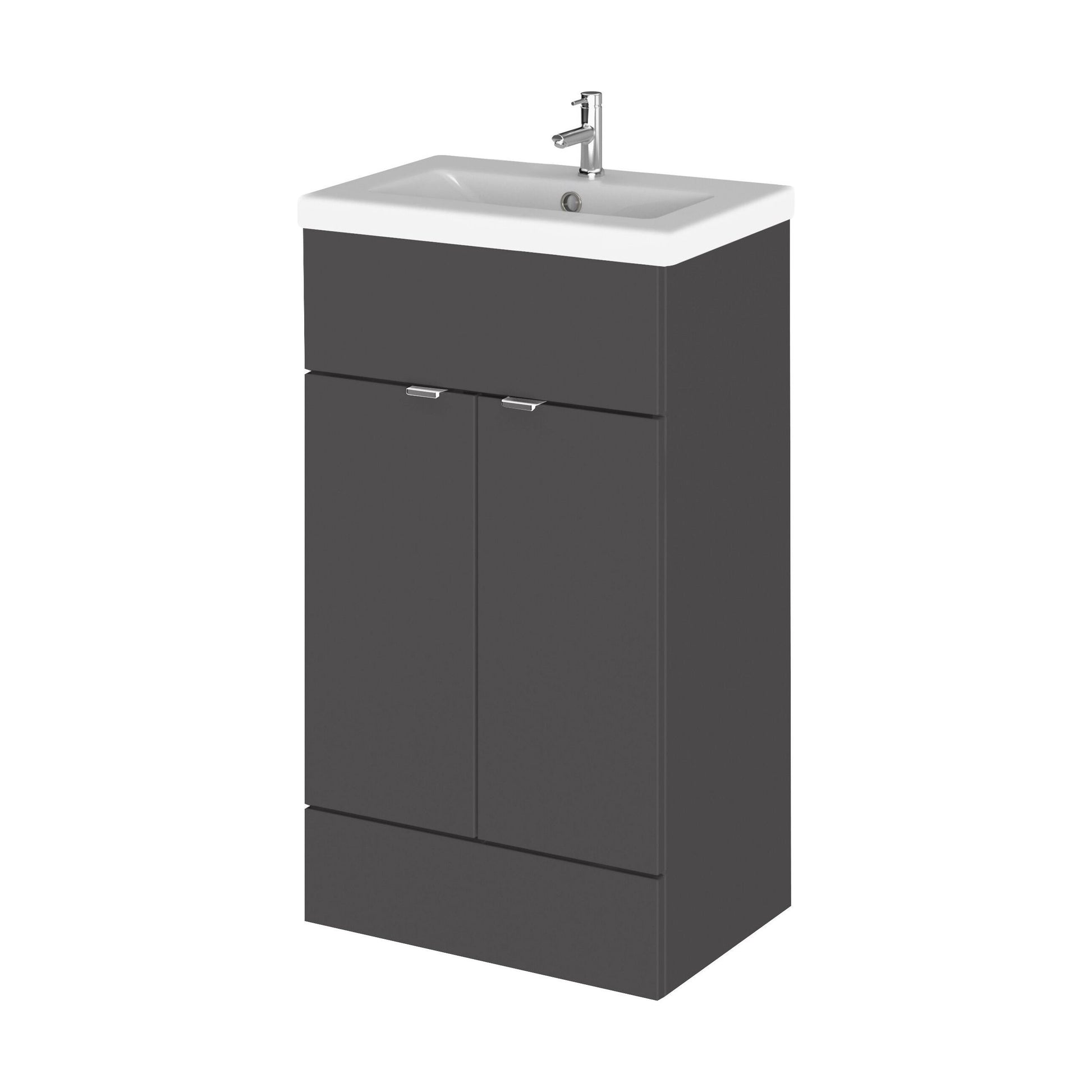 [BFDY924A] Alrewas Contemporary 2 Door Floor Standing Vanity Unit with Basin, Gloss Grey, 500mm - Cutout