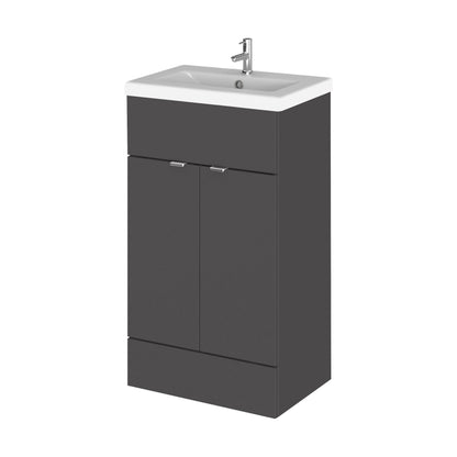 [BFDY924A] Alrewas Contemporary 2 Door Floor Standing Vanity Unit with Basin, Gloss Grey, 500mm - Cutout