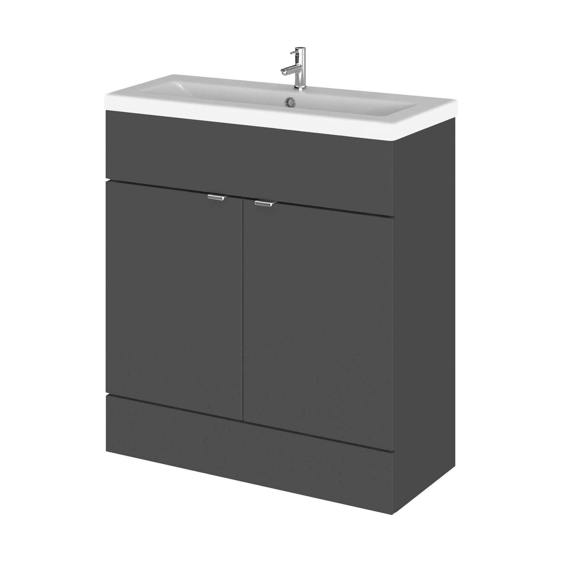 [BFDY928A] Alrewas Contemporary 2 Door Floor Standing Vanity Unit with Basin, Gloss Grey, 800mm - Cutout