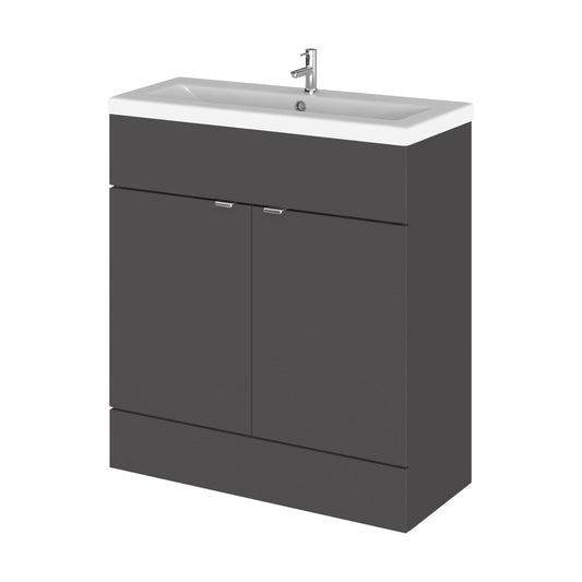 [BFDY928A] Alrewas Contemporary 2 Door Floor Standing Vanity Unit with Basin, Gloss Grey, 800mm - Cutout