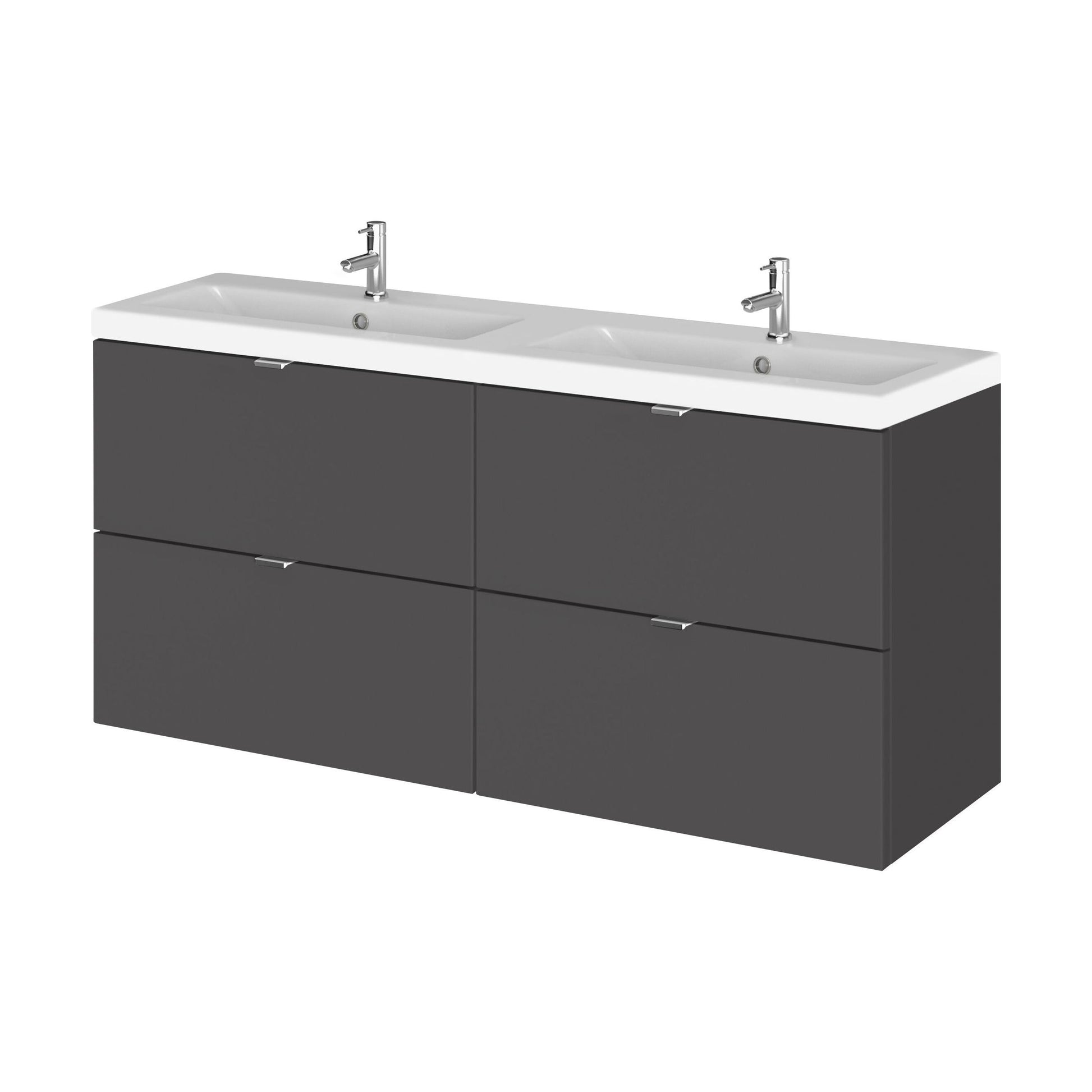 [BFDY932A] Alrewas Contemporary 4 Drawer Wall Hung Vanity Unit with Basin, Gloss Grey, 1200mm - Cutout