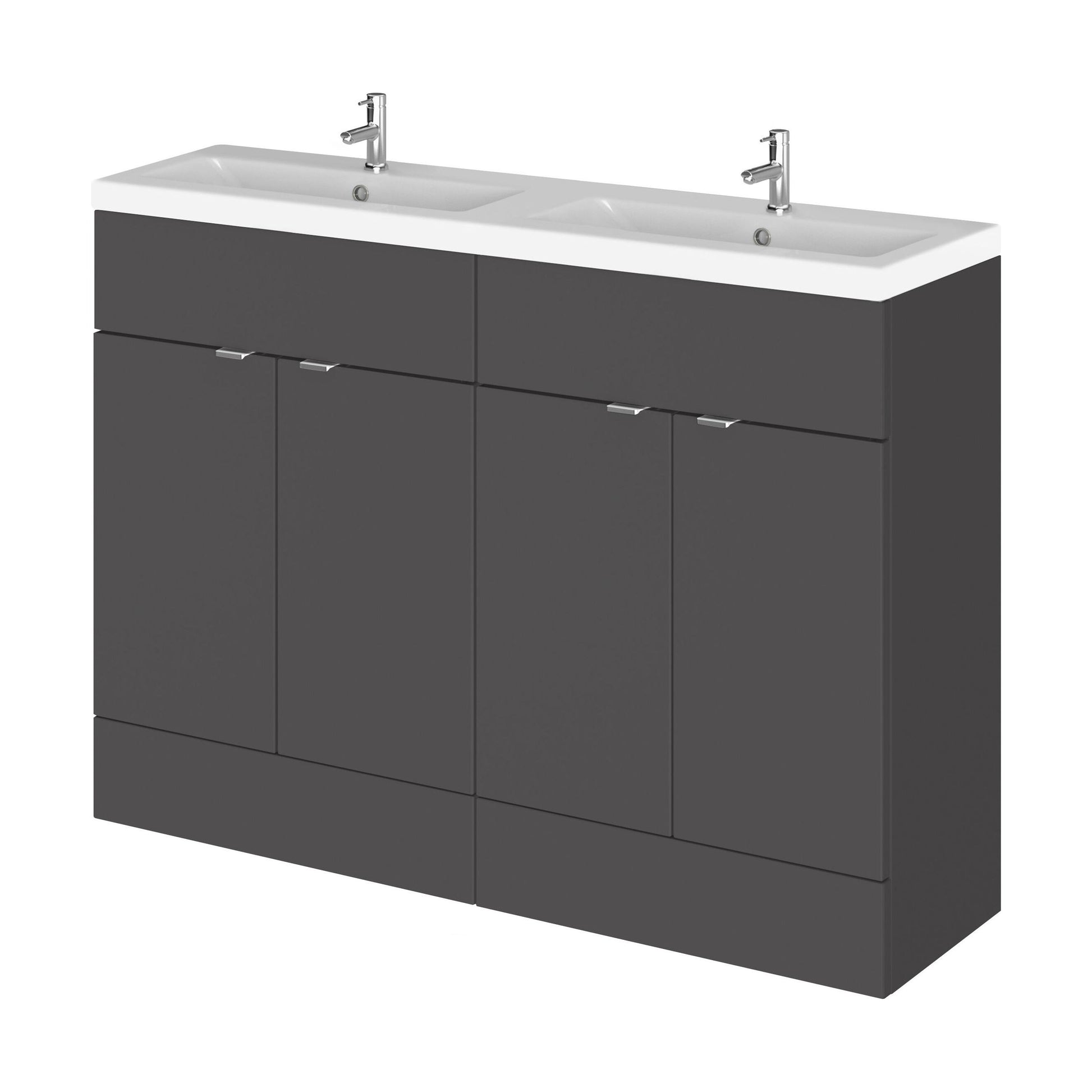 [BFDY934A] Alrewas Contemporary 4 Door Floor Standing Vanity Unit with Basin, Gloss Grey, 1200mm - Cutout
