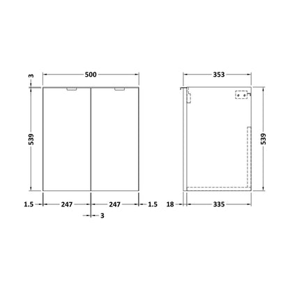 [BFDY935W] 500 2-DOOR WALL HUNG UNIT (355MM) - Technical Drawing