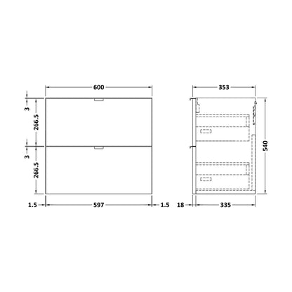 [BFDY937] 600 2-DRAWER WALL HUNG UNIT - Technical Drawing