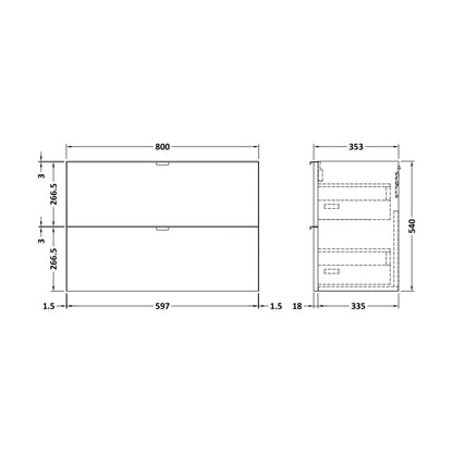 [BFDY939] 800 2-DRAWER WALL HUNG UNIT - Technical Drawing