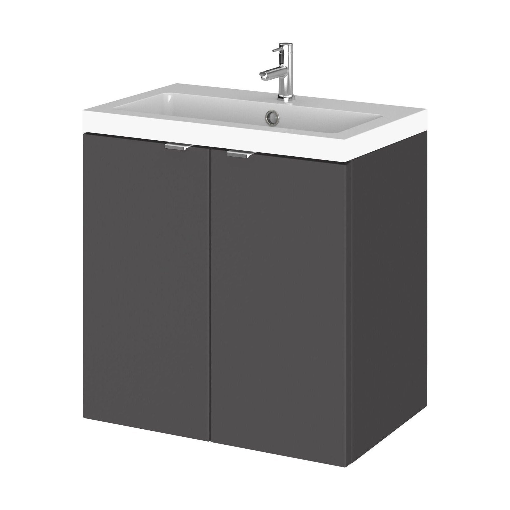 [BFDY940] Alrewas Contemporary 2 Door Wall Hung Vanity Unit with Basin, Gloss Grey, 500mm - Cutout