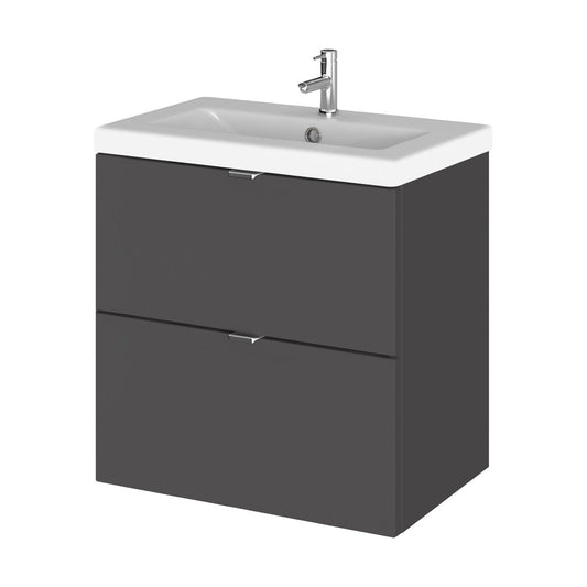 [BFDY941A] Alrewas Contemporary 2 Drawer Wall Hung Vanity Unit with Basin, Gloss Grey, 500mm - Cutout
