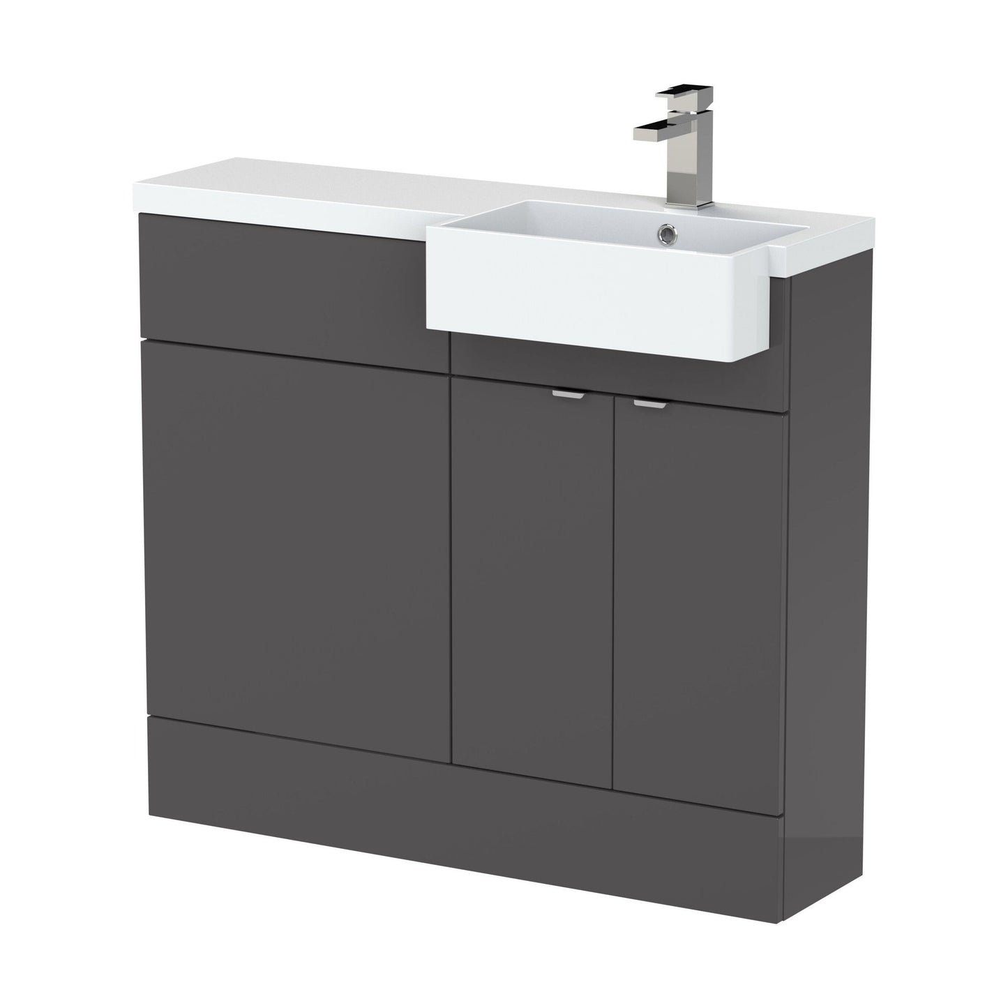 [BFDY949] Alrewas Contemporary 2 Door Right-Hand Floor Standing Combination Unit with Basin, Gloss Grey, 1000mm - Cutout