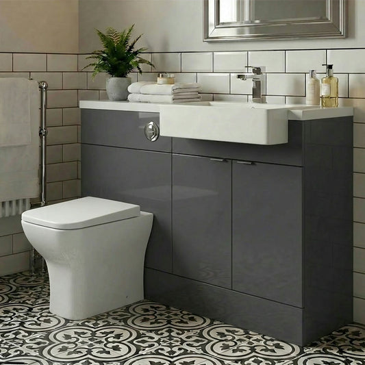 [BFDY949] Alrewas Contemporary 2 Door Right-Hand Floor Standing Combination Unit with Basin, Gloss Grey, 1000mm - Silo