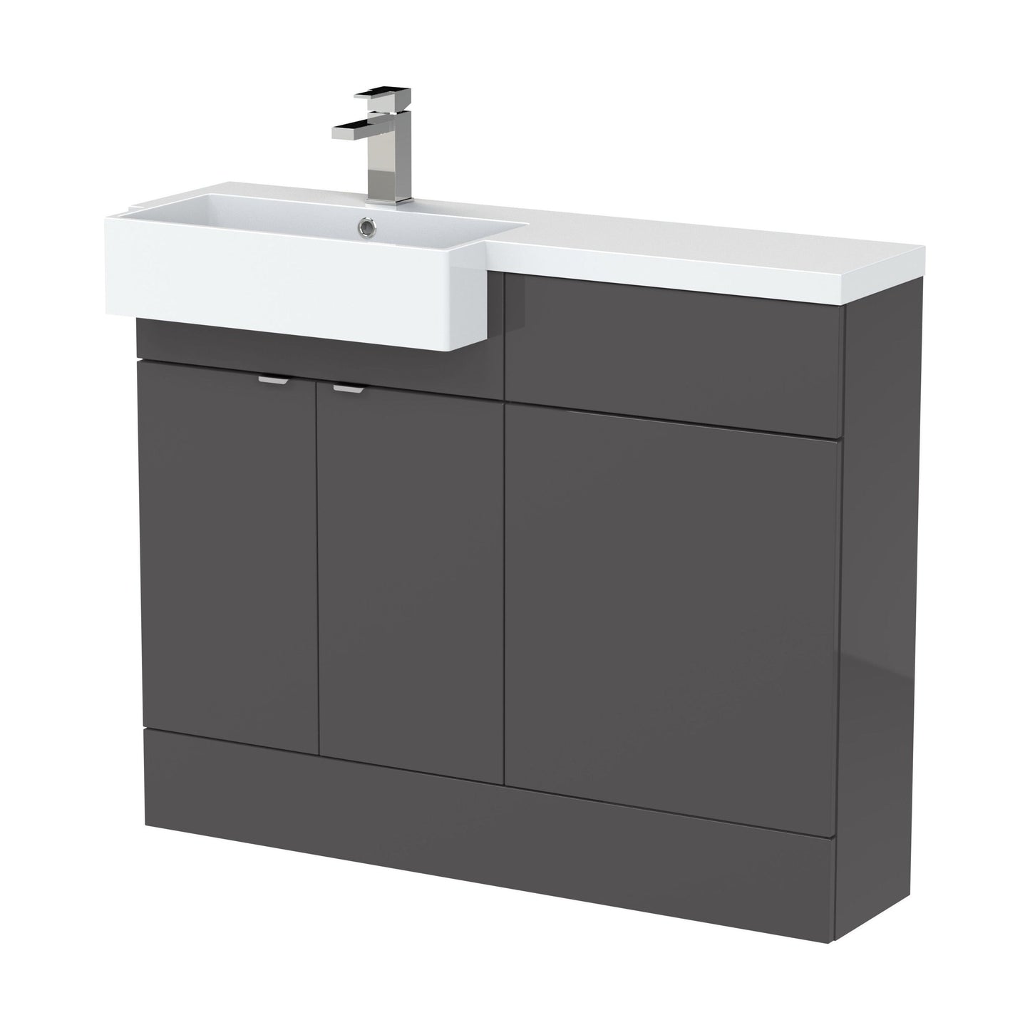 [BFDY950] Alrewas Contemporary 2 Door Left-Hand Floor Standing Combination Unit with Basin, Gloss Grey, 1100mm - Cutout