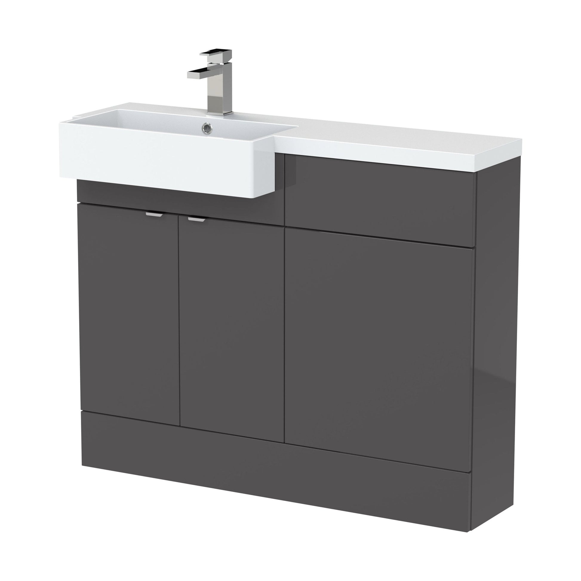 [BFDY950] Alrewas Contemporary 2 Door Left-Hand Floor Standing Combination Unit with Basin, Gloss Grey, 1100mm - Cutout