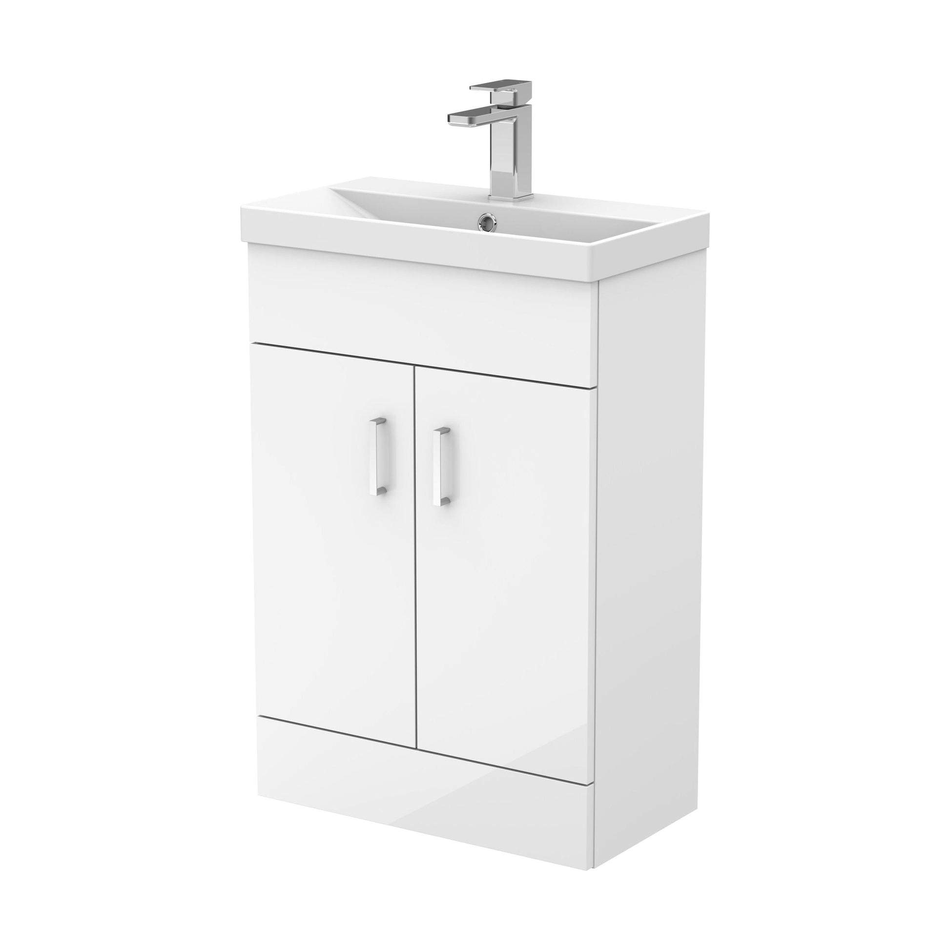 [BFE155] Satin Dark Grey Compact Floor Standing Bathroom Vanity Basin Unit with Ceramic Basin & 2 Soft-Close Doors - 550mm - Cutout