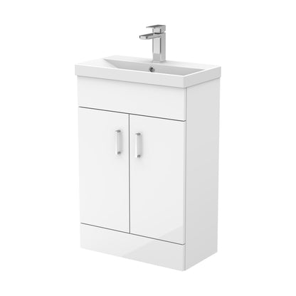 [BFE155] Satin Dark Grey Compact Floor Standing Bathroom Vanity Basin Unit with Ceramic Basin & 2 Soft-Close Doors - 550mm - Cutout