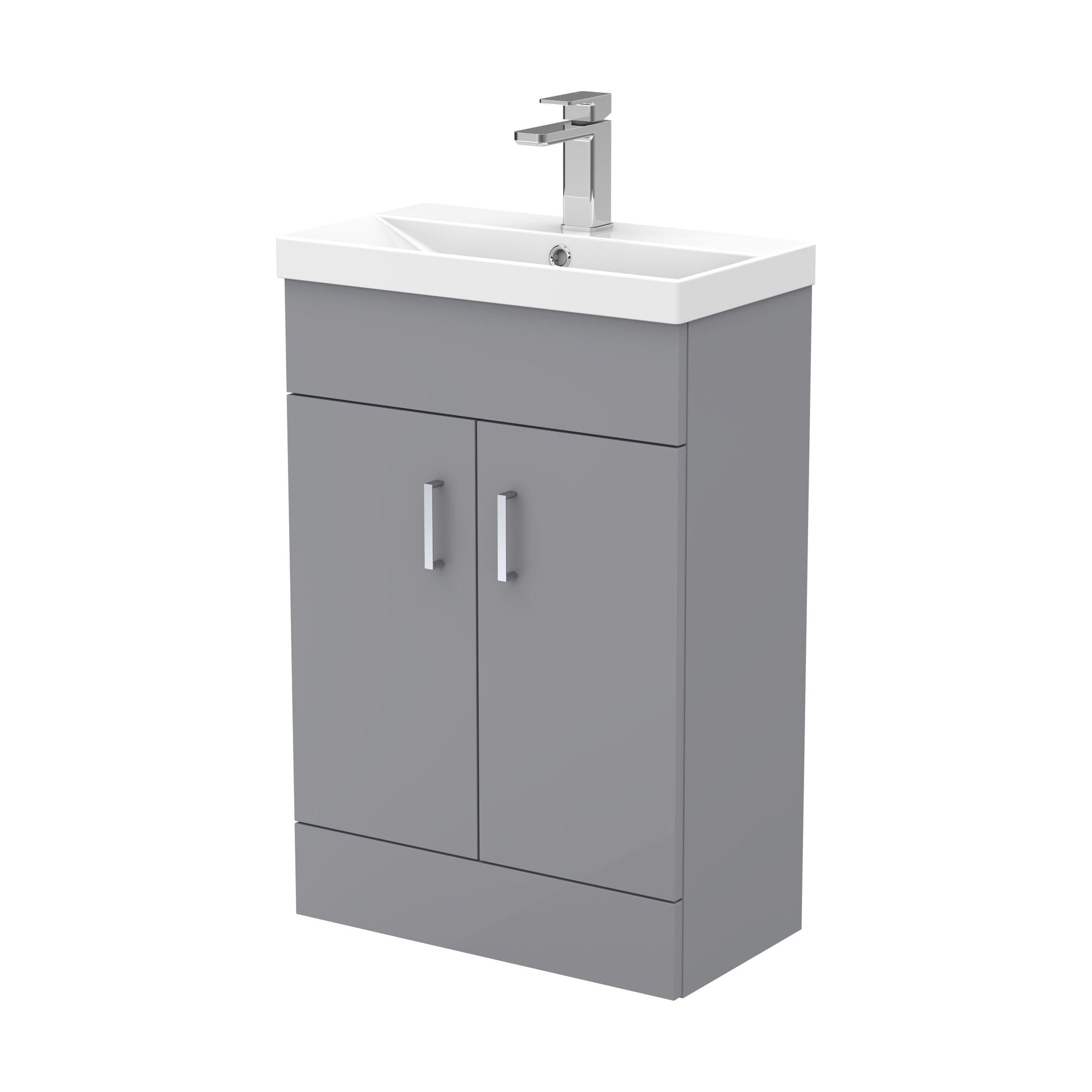 [BFE255] Satin Dark Grey Compact Floor Standing Bathroom Vanity Basin Unit with Ceramic Basin & 2 Soft-Close Doors - 550mm - Cutout