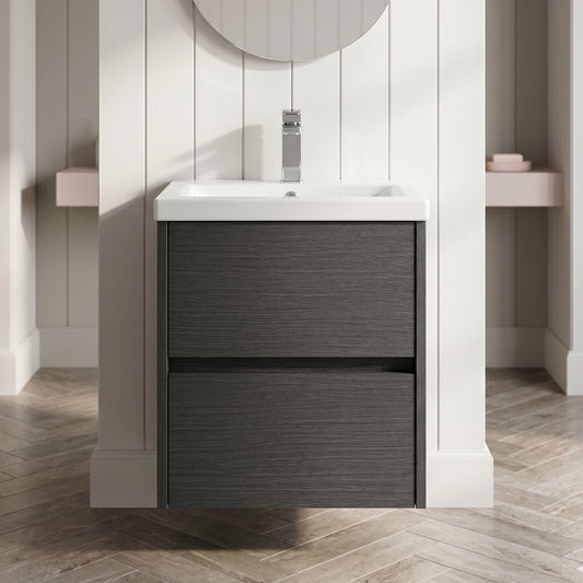 [BFED2202A] Chartley Edge Square Wall Hung 2 Drawer Vanity Unit & Ceramic Basin, 500mm, Choice of Finish - Silo