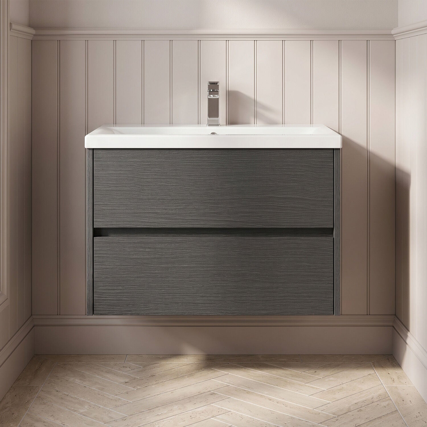 [BFED2206A] Chartley Square Wall Hung 2 Drawer Vanity Unit & Ceramic Basin, 800mm, Choice of Finish - Silo