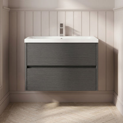 [BFED2206A] Chartley Square Wall Hung 2 Drawer Vanity Unit & Ceramic Basin, 800mm, Choice of Finish - Silo